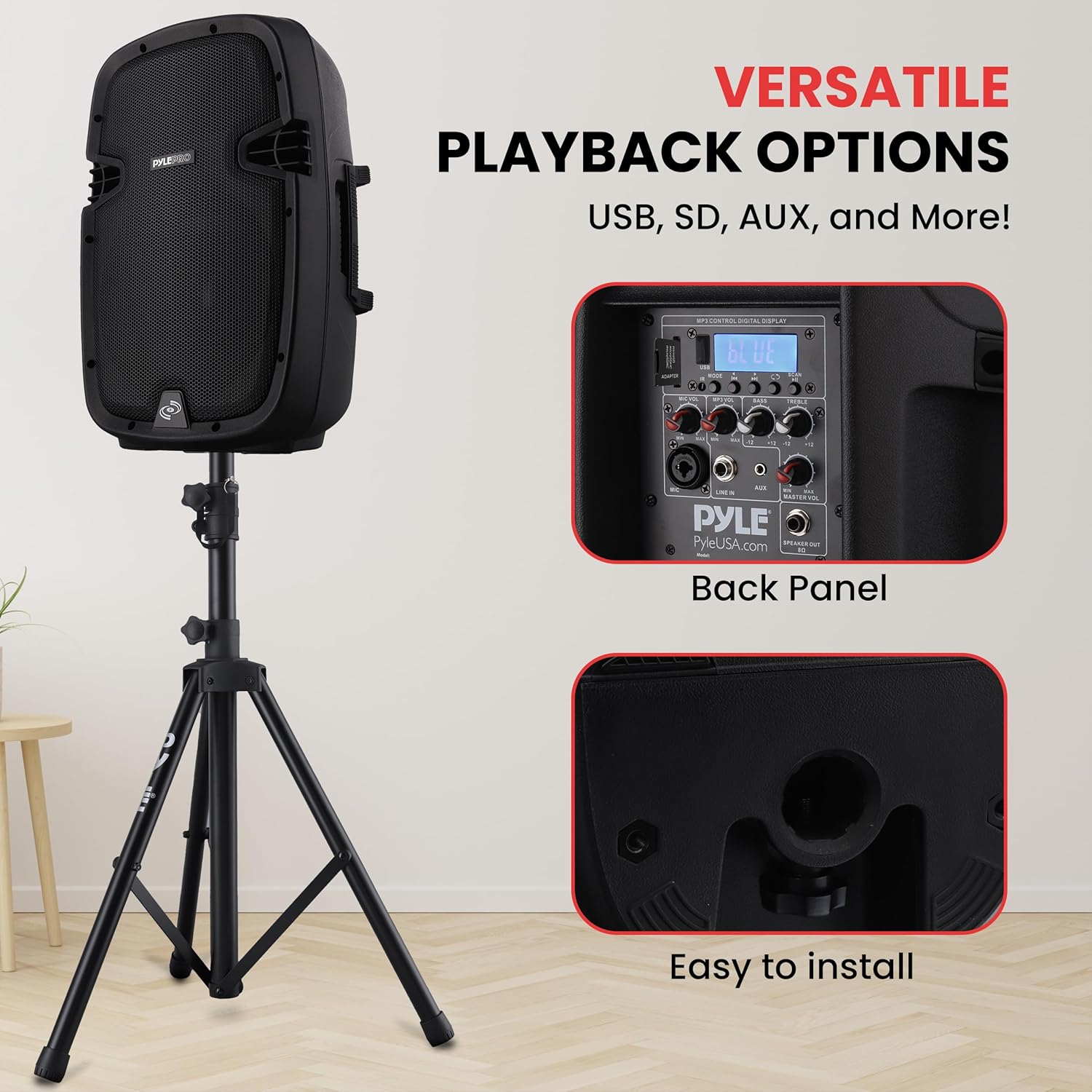 Pyle Powered Bluetooth PA Speaker Kit - Event Ready - Just Plug In and Play Active and Passive 350w Loudspeakers with Wired Microphone, Speaker Stands, Remote - MP3/USB/SD/AUX inputs - PPHP849KT
