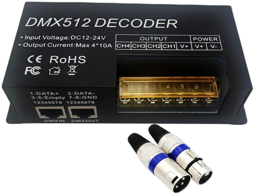 GIDERWEL 12 Channel DMX Decoder RGB Controller 60A PWM DMX512 Dimmer Driver for RGB Light Strip and LED Module Light DC12V-24V