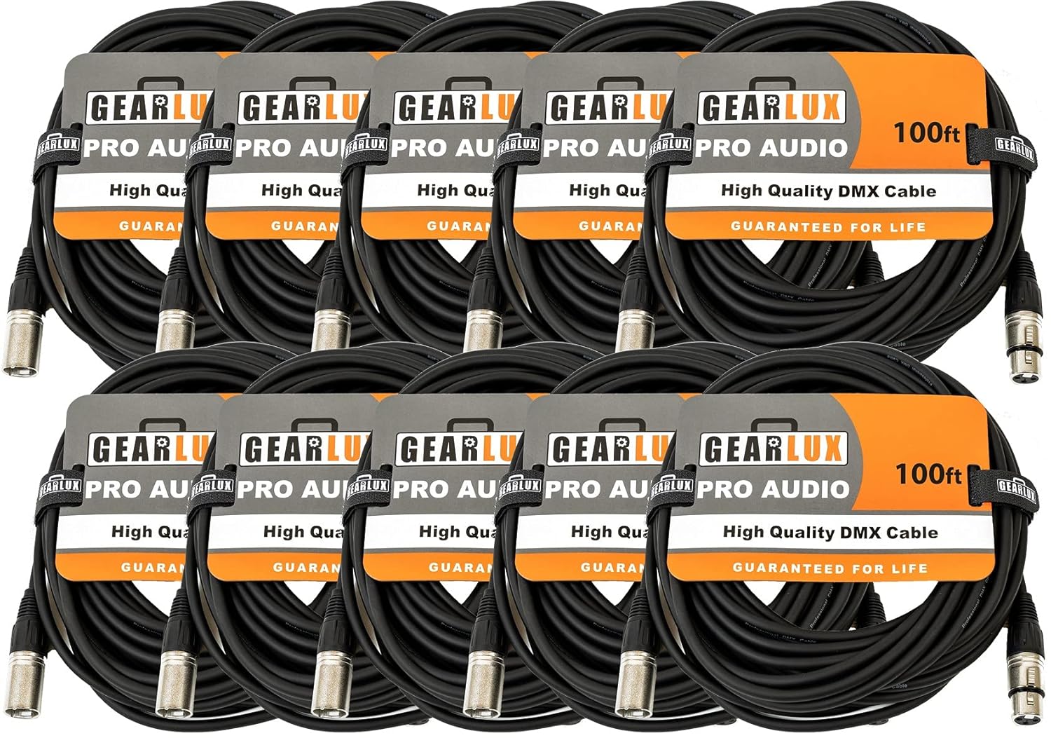 Gearlux DMX Cable, 3 Pin, Male to Female, 25 Feet - 2 Pack