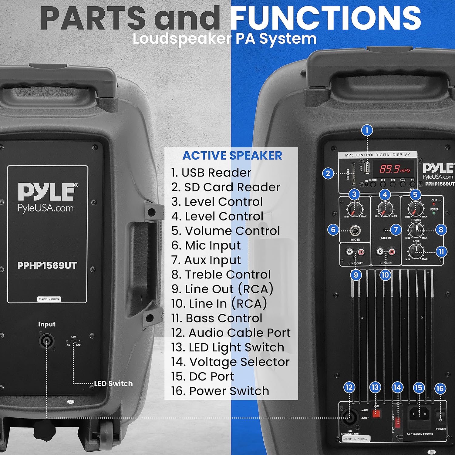 Pyle Powered Bluetooth PA Speaker Kit - Event Ready - Just Plug In and Play Active and Passive 350w Loudspeakers with Wired Microphone, Speaker Stands, Remote - MP3/USB/SD/AUX inputs - PPHP849KT