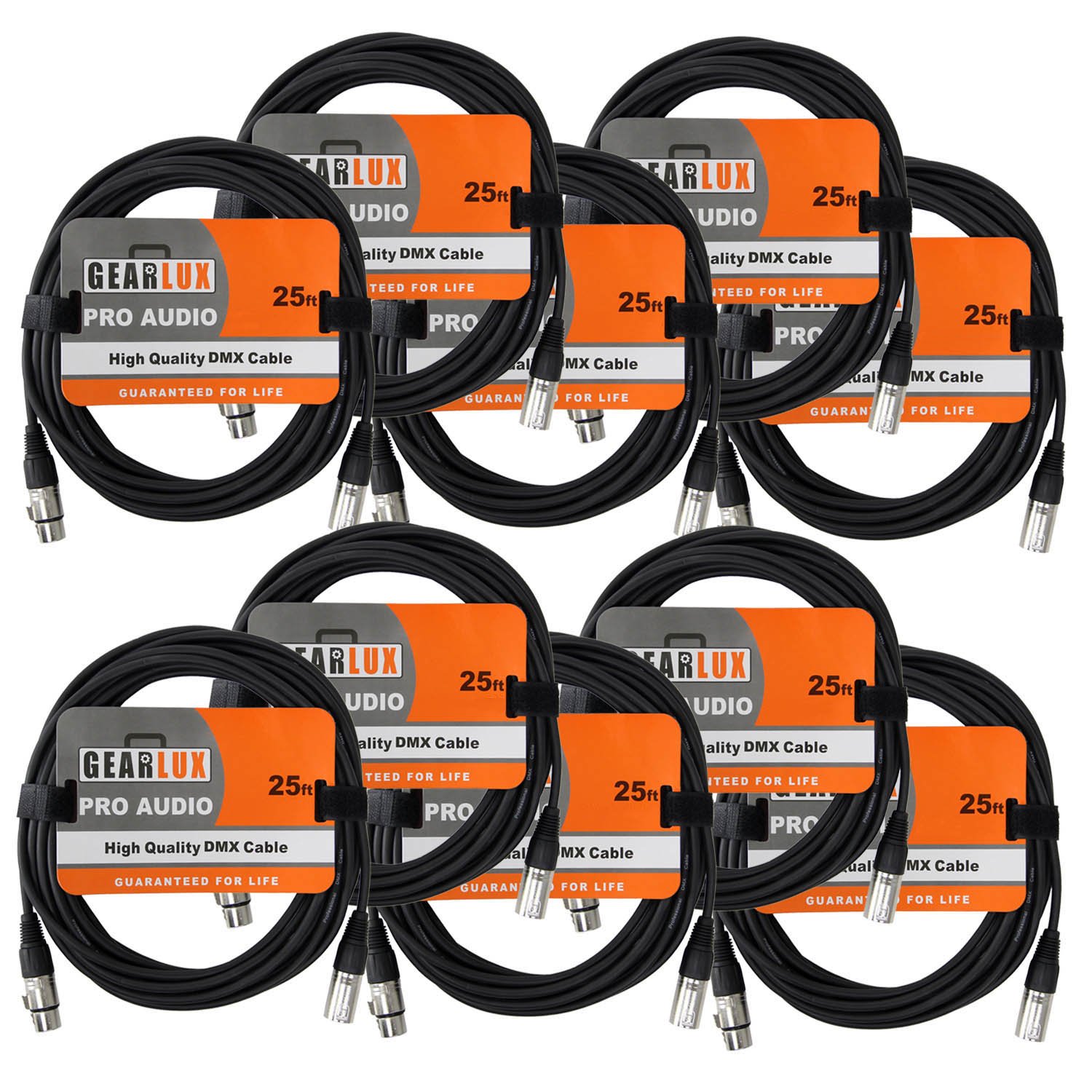 Gearlux DMX Cable, 3 Pin, Male to Female, 25 Feet - 2 Pack