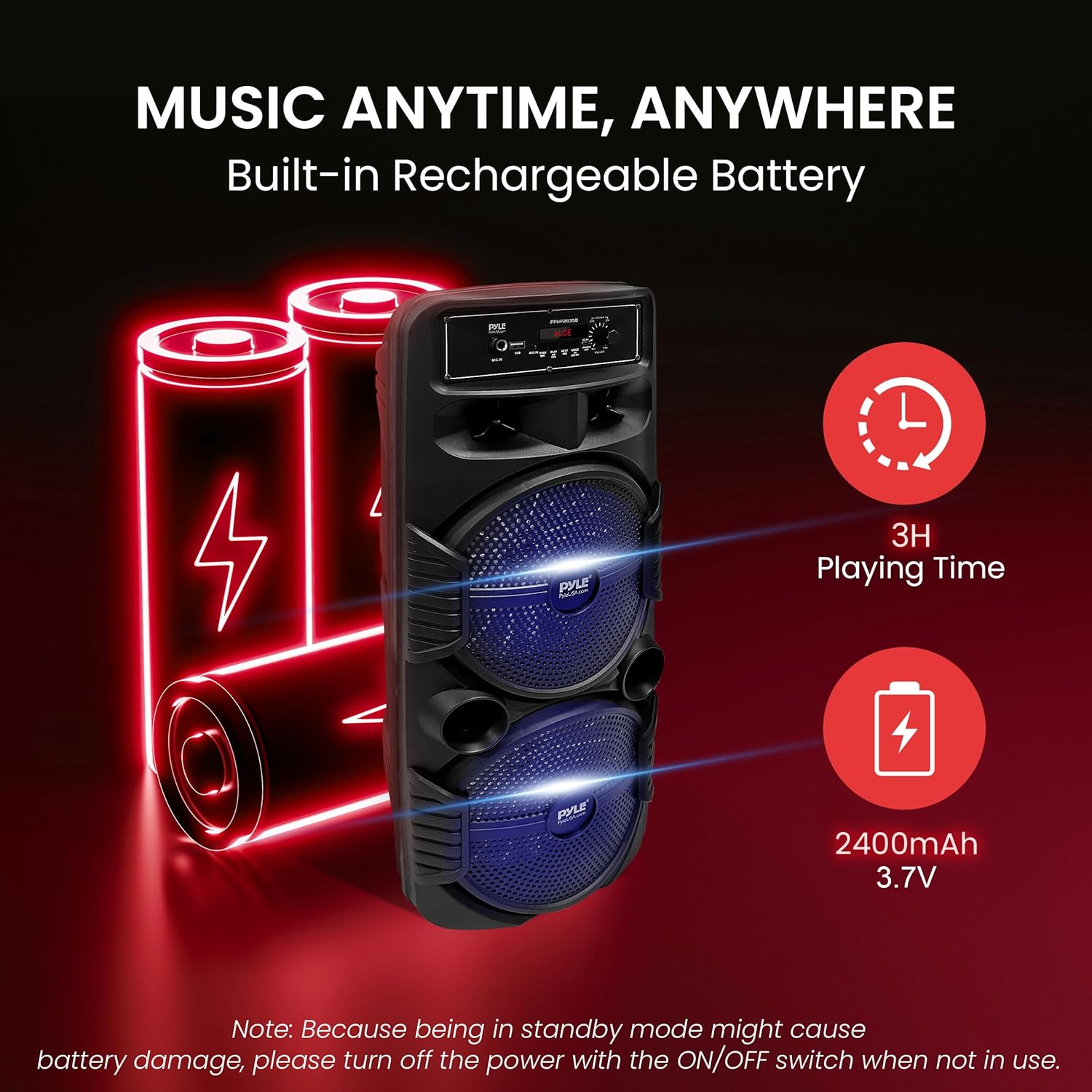Pyle Portable Bluetooth PA Speaker System - 600W Rechargeable Outdoor Bluetooth Speaker Portable PA System w/ Dual 8” Subwoofer 1” Tweeter, Microphone In, Party Lights, USB, Radio, Remote - PPHP2835B