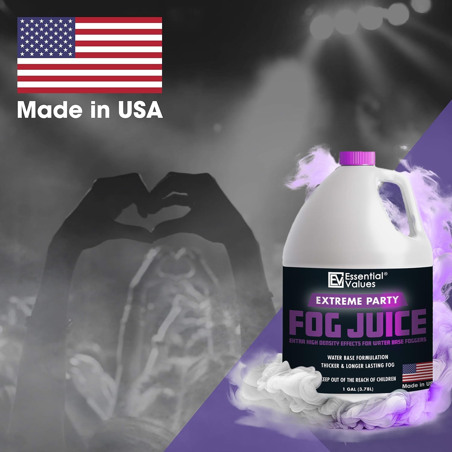 Essential Values Fog Machine Liquid - Long-Lasting Fog Juice for Smoke Machine Extreme High-Density, 32oz/Quart – Manufactured in USA – Water Based Foggers 700+ Watt Machines