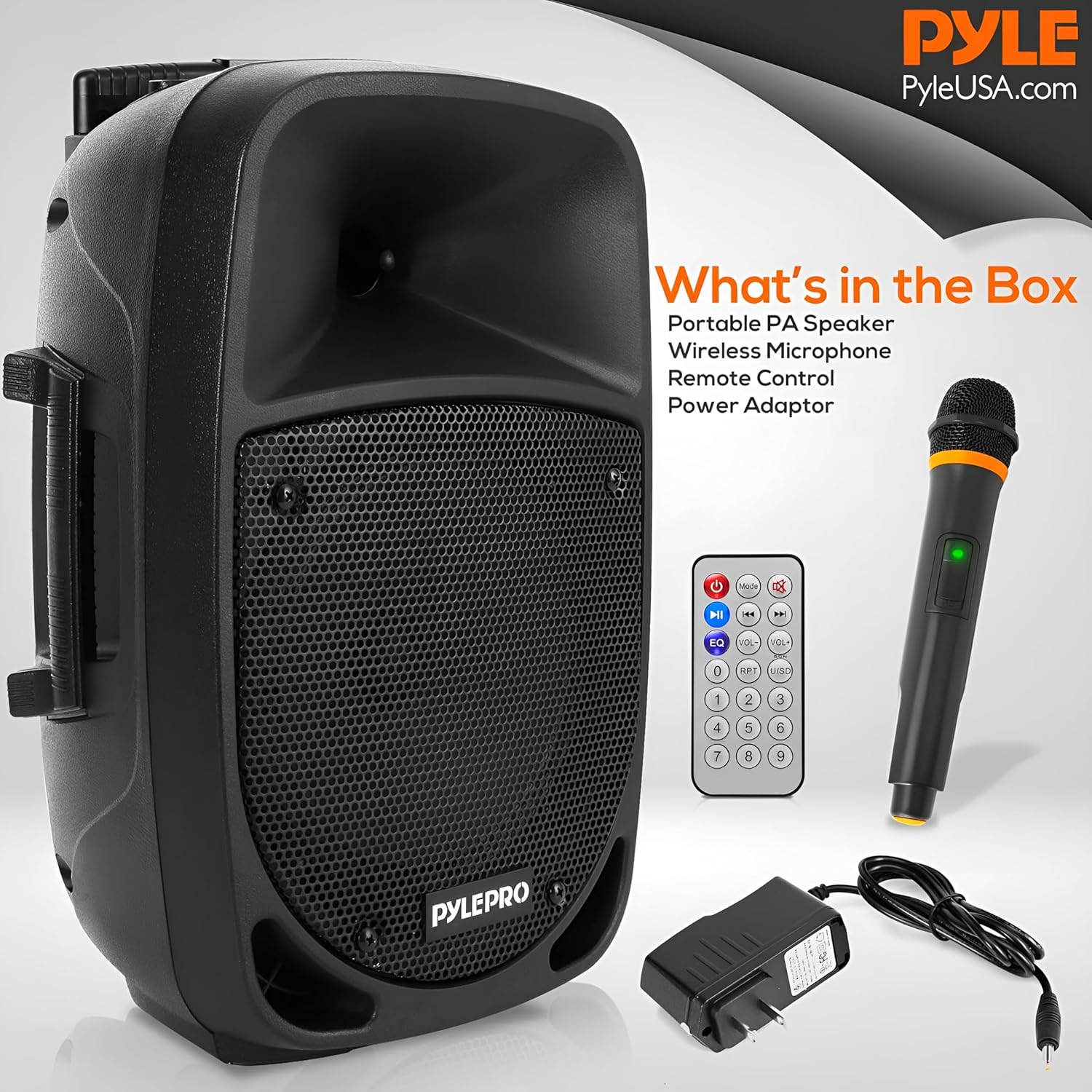 Pyle 1200W Portable Bluetooth PA Speaker - 12’’ Subwoofer, LED Battery Indicator Lights W/Built-In Rechargeable Battery, MP3/USB/SD Card Reader, and UHF Wireless Microphone - Pyle PSBT125A,Black