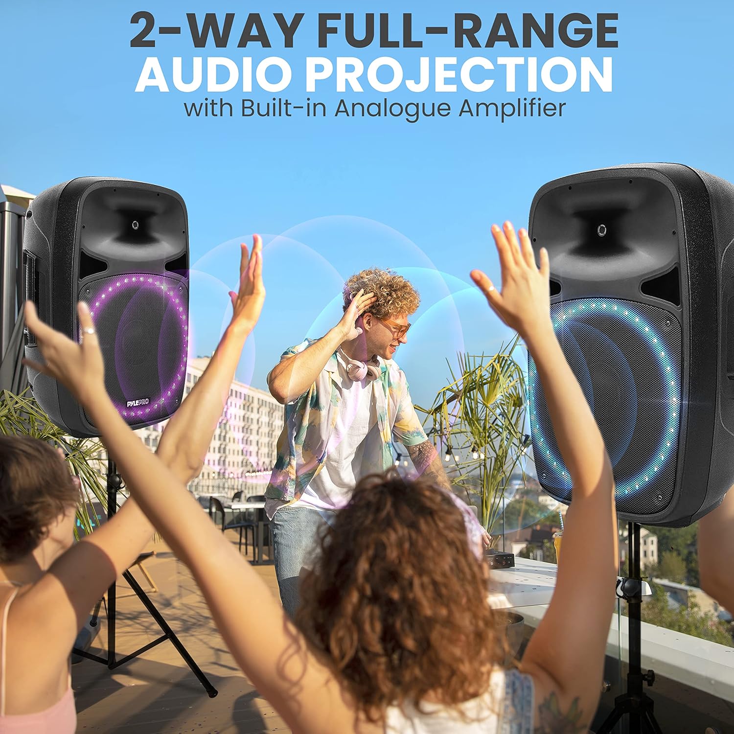 Pyle Powered Bluetooth PA Speaker Kit - Event Ready - Just Plug In and Play Active and Passive 350w Loudspeakers with Wired Microphone, Speaker Stands, Remote - MP3/USB/SD/AUX inputs - PPHP849KT