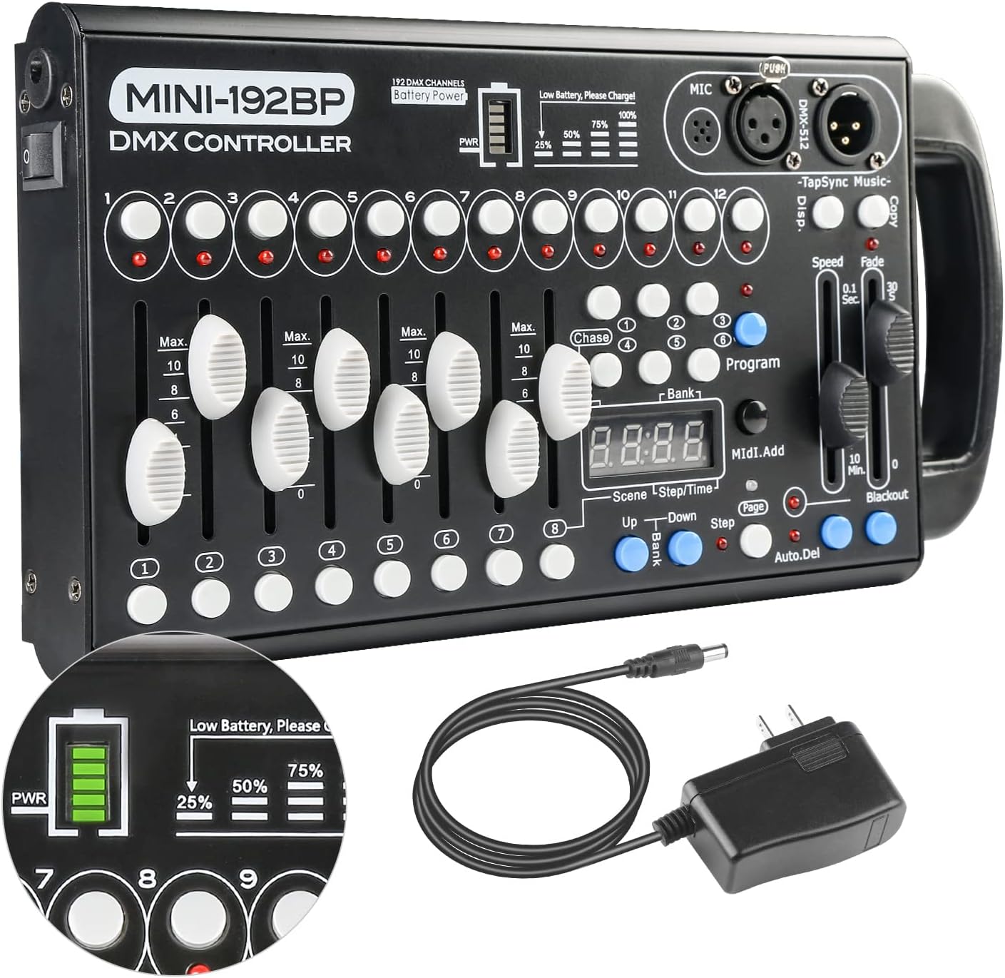 Battery Dmx Controller with Midi, Portable Dmx Controller for Moving Head Lights, Dmx 192 Controller Lighting Console, Dmx512 Controller with Built-in Battery