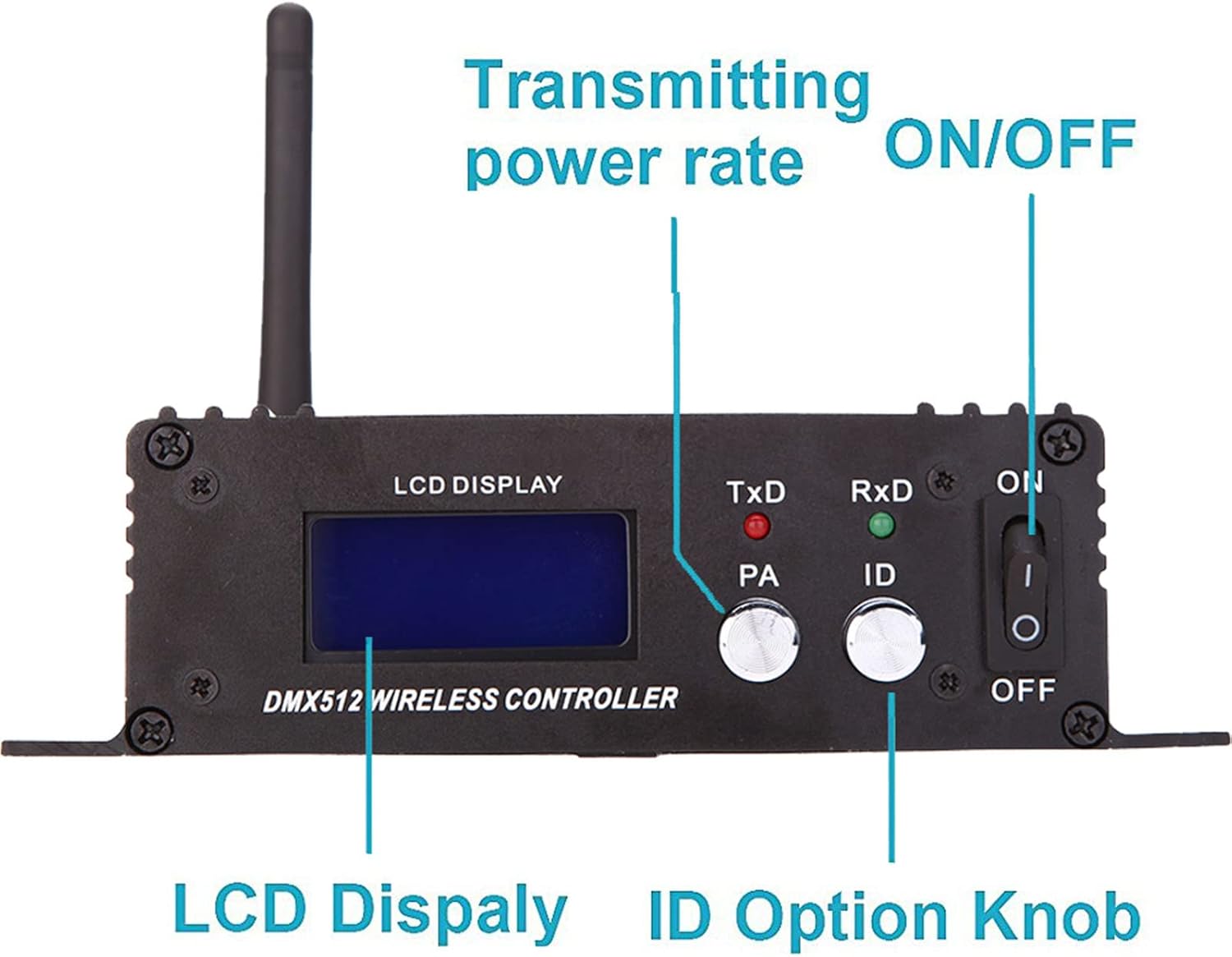 Lixada DMX 512 Controller 2.4G Wireless Transmitter Receiver LCD Display Power Adjustable Repeater Lighting Dimmer Controller for Disco DJ Party Light