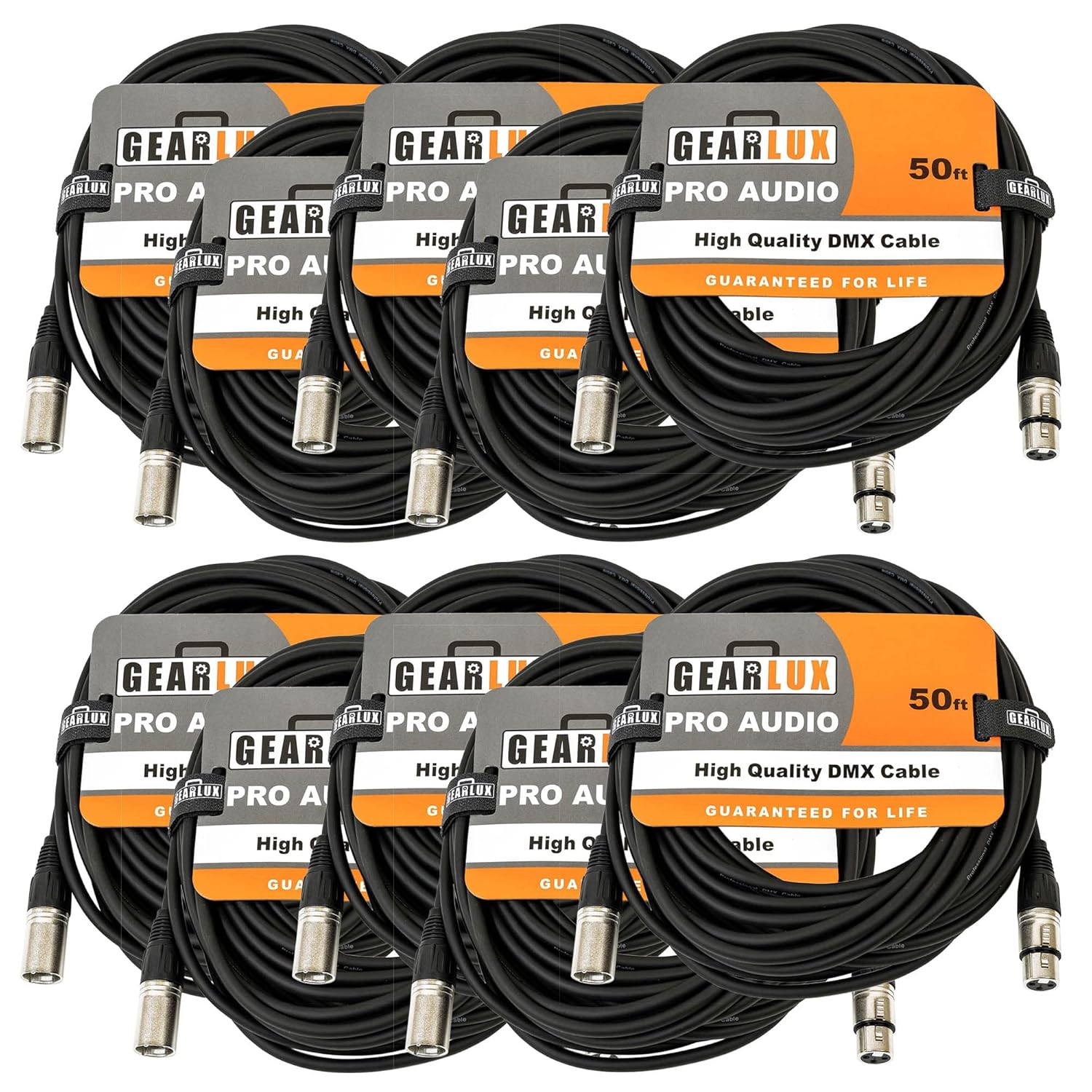 Gearlux DMX Cable, 3 Pin, Male to Female, 25 Feet - 2 Pack