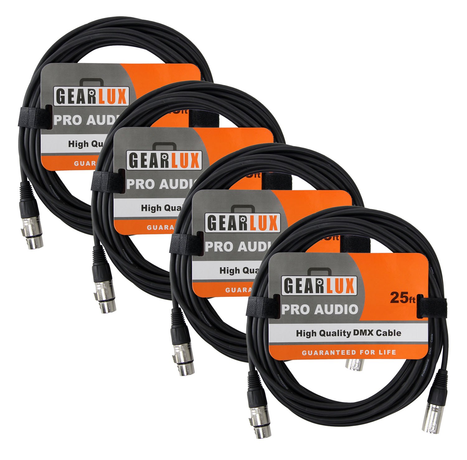 Gearlux DMX Cable, 3 Pin, Male to Female, 25 Feet - 2 Pack