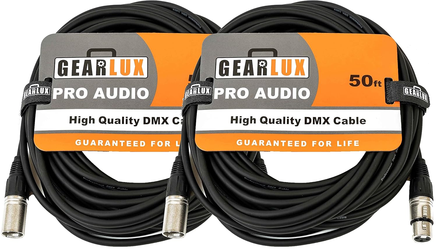 Gearlux DMX Cable, 3 Pin, Male to Female, 25 Feet - 2 Pack