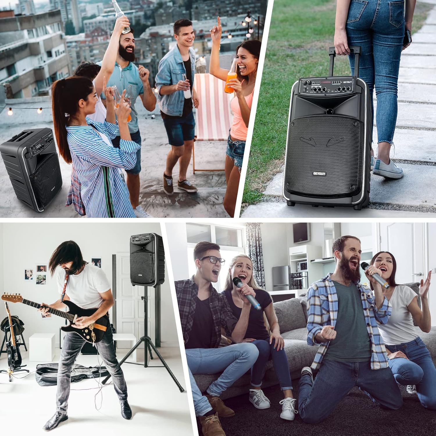 GTSK12-2 Portable Bluetooth PA Speaker System - 12'' Subwoofer, UHF Wireless Mics, TWS Stereo Pairing, USB-C/MP3/SD/FM/AUX, Rechargeable Battery, Rolling Wheels for Party, Events