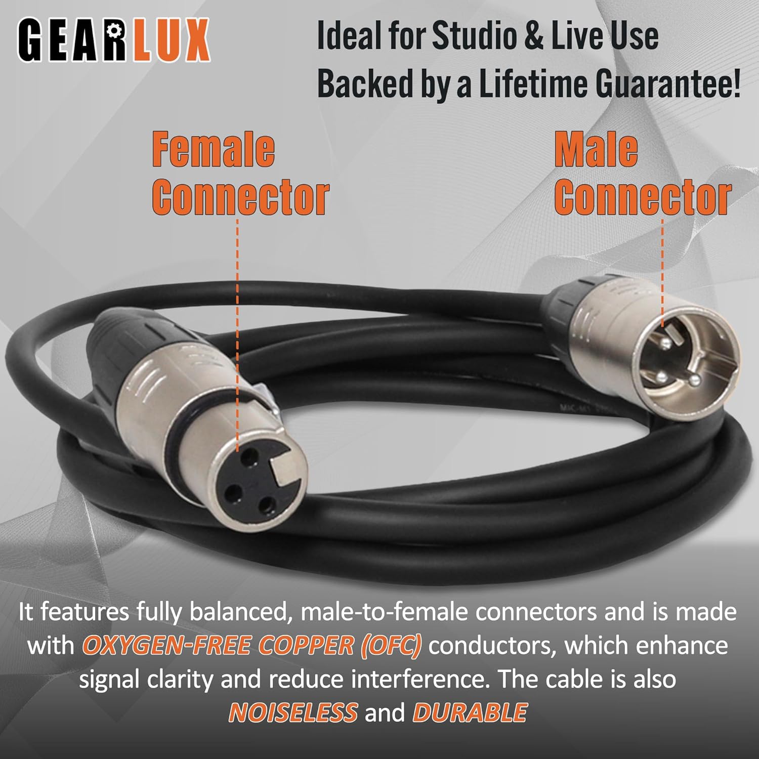 Gearlux DMX Cable, 3 Pin, Male to Female, 25 Feet - 2 Pack