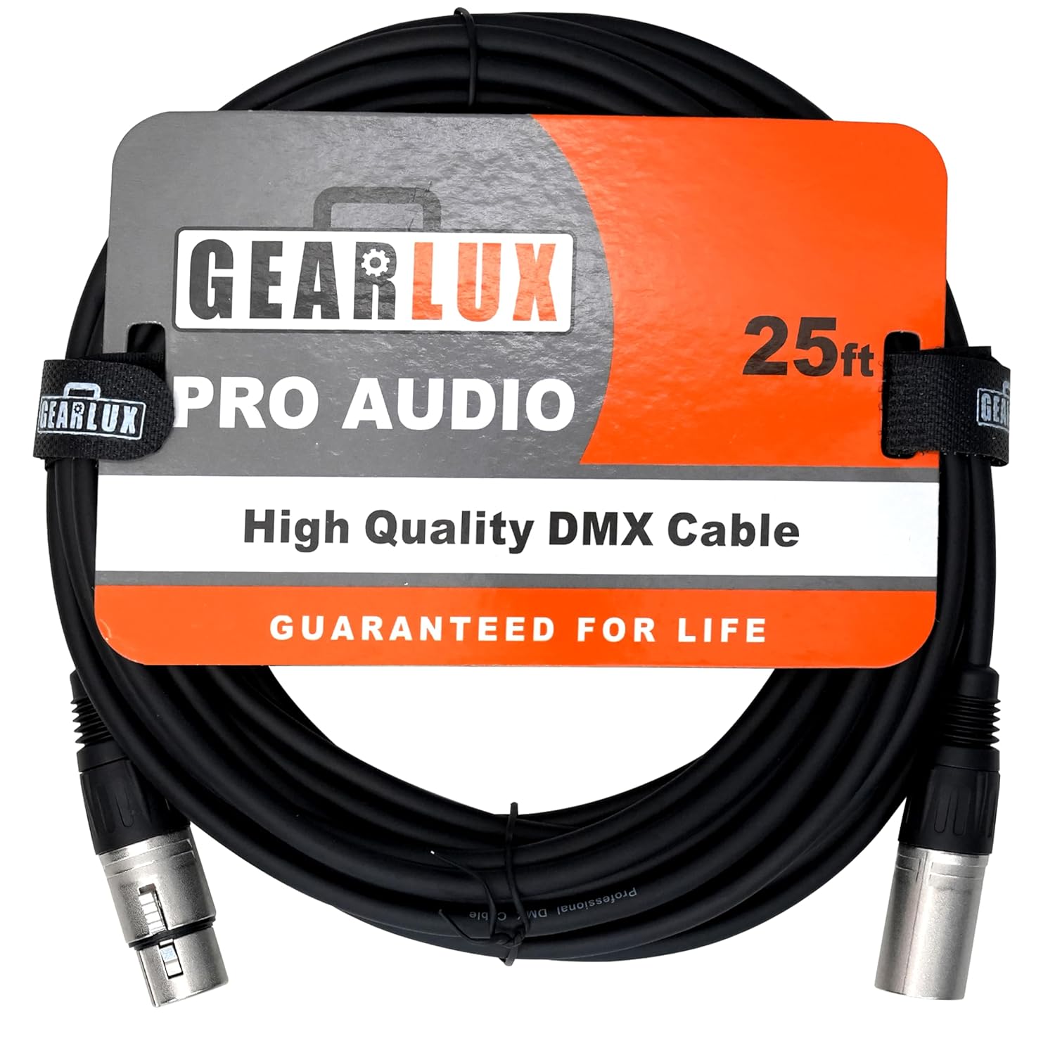Gearlux DMX Cable, 3 Pin, Male to Female, 25 Feet - 2 Pack