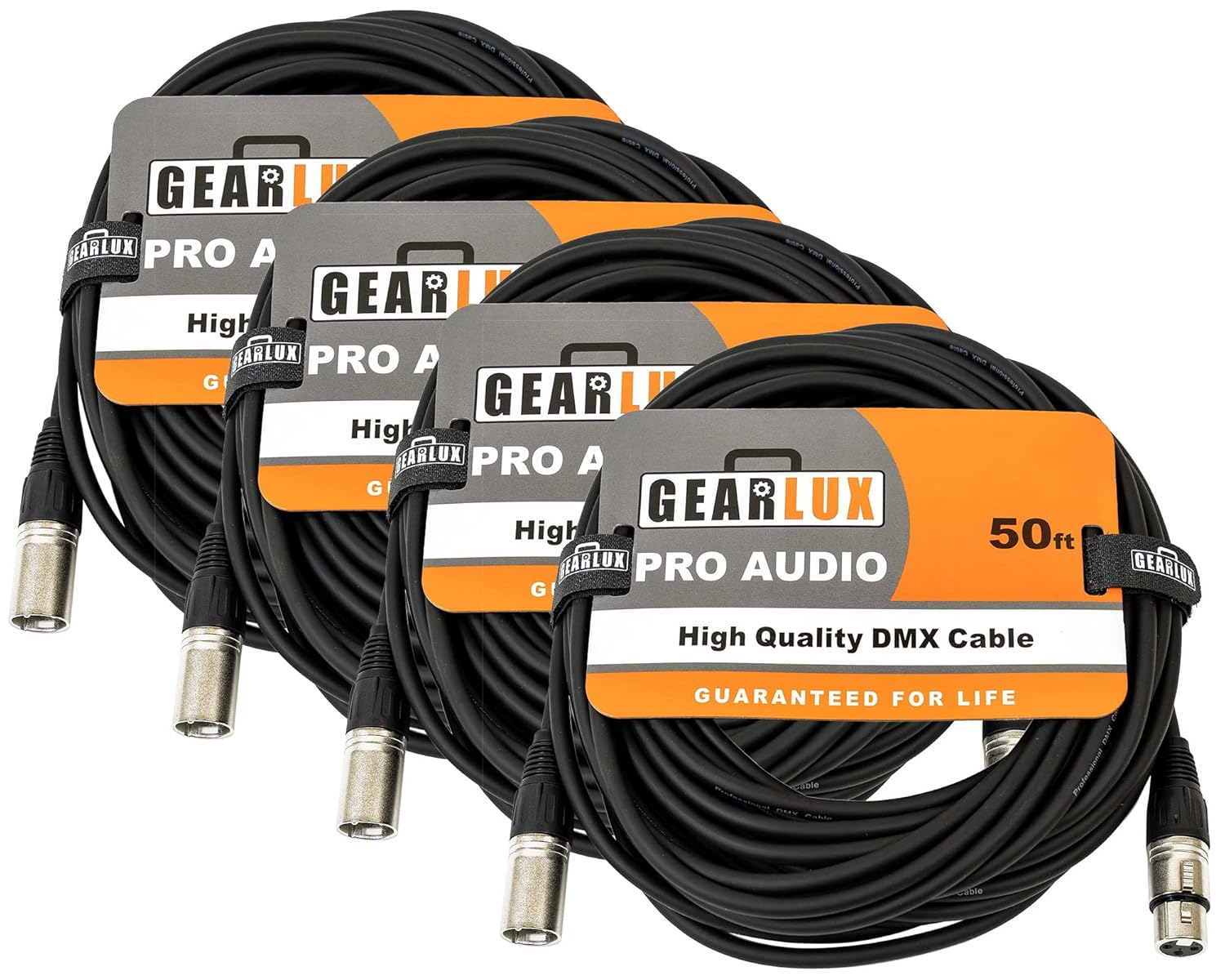 Gearlux DMX Cable, 3 Pin, Male to Female, 25 Feet - 2 Pack