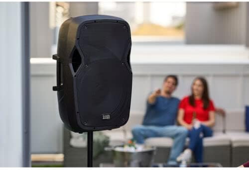 Acoustic Audio by Goldwood 1000W Bluetooth Speaker w/ Flashing LED, Large Plug-In PA System w/ Stand, Mic, & Remote for Karaoke, DJ, or Tailgate Party