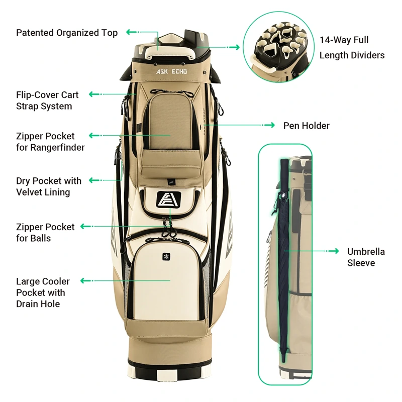 Ask Echo 2025 T-LOCK 14 Way Organizer Dividers Golf Quiet Cart Bag