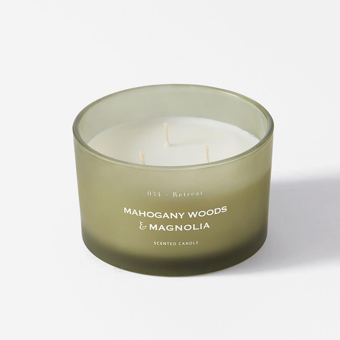 Bed and Bath 50g Frosted Glass Candle - Mahogany Wood and Magnolia