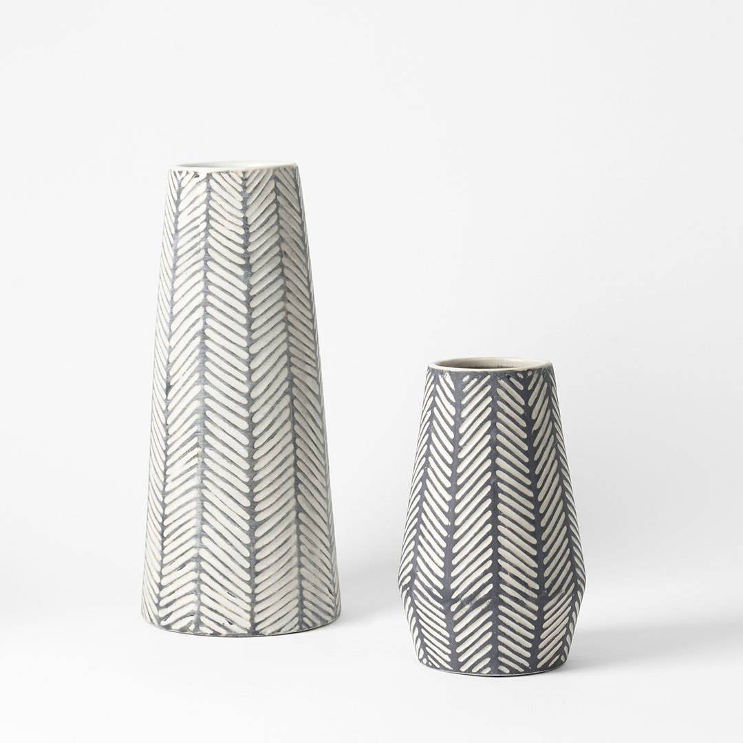 Tribal Etched Squat Vase