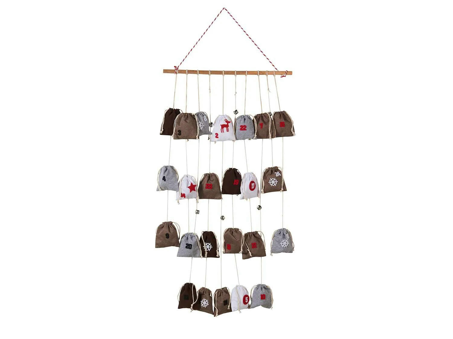 Calendario de adviento tubo de madera con bolsitas
