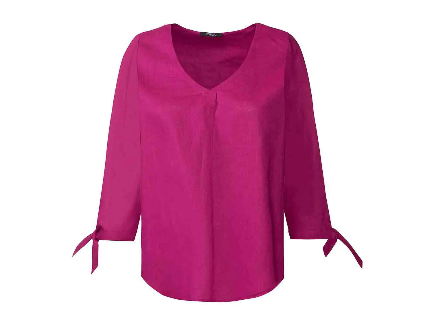 Blusa de cáñamo con cuello de pico y manga 3/4 para mujer