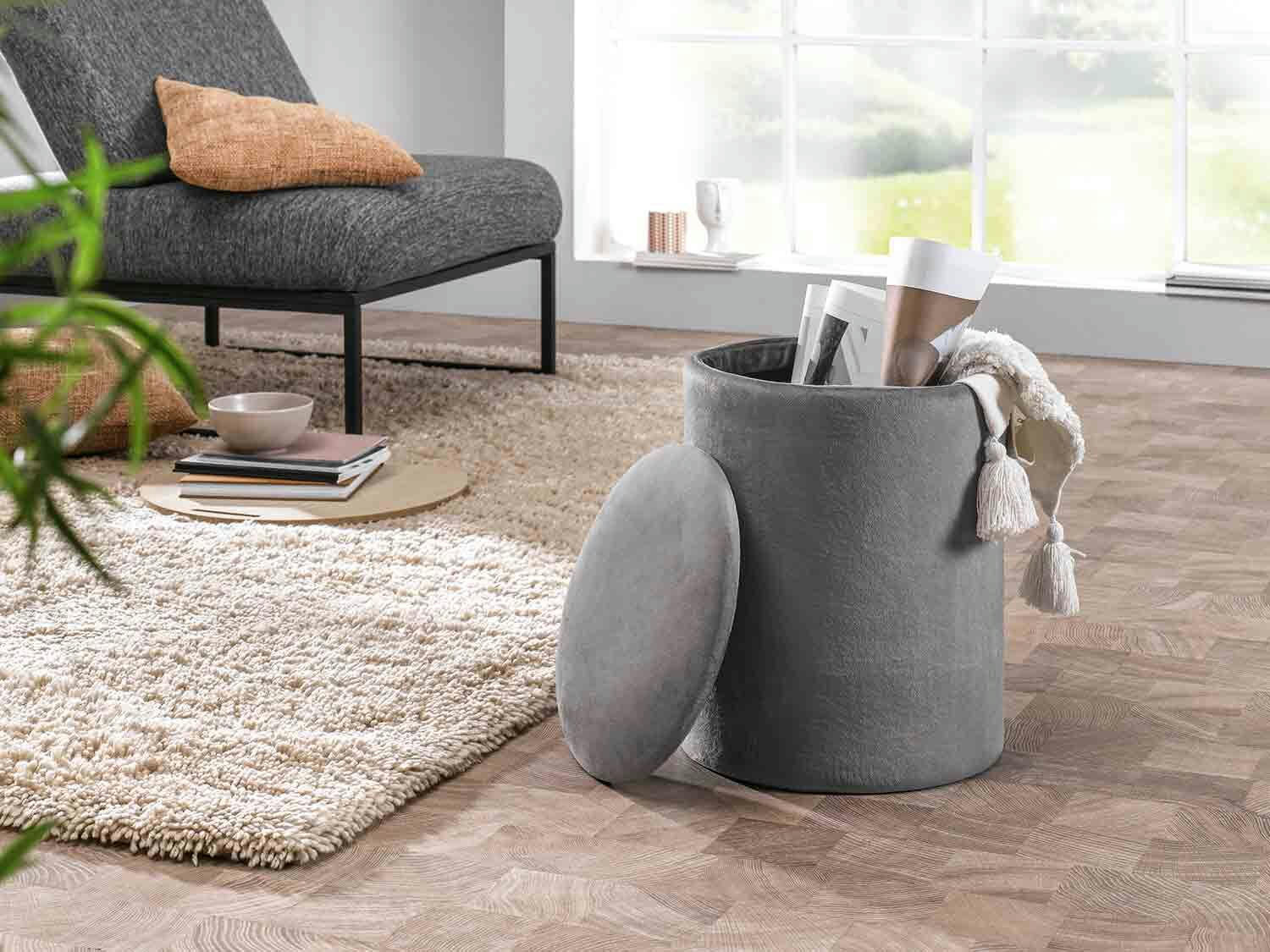 Taburete con almacenaje gris