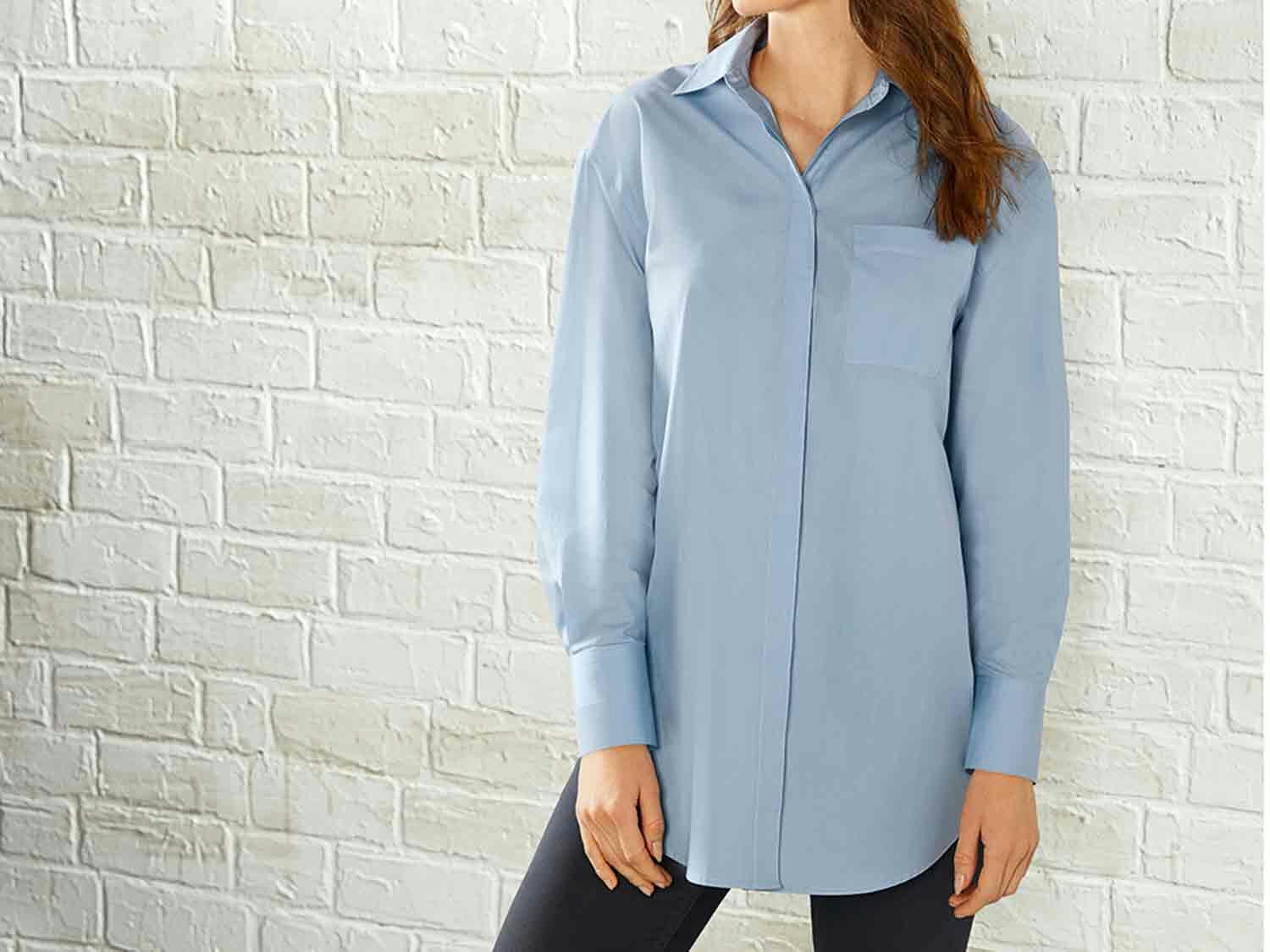 Blusa larga azul para mujer