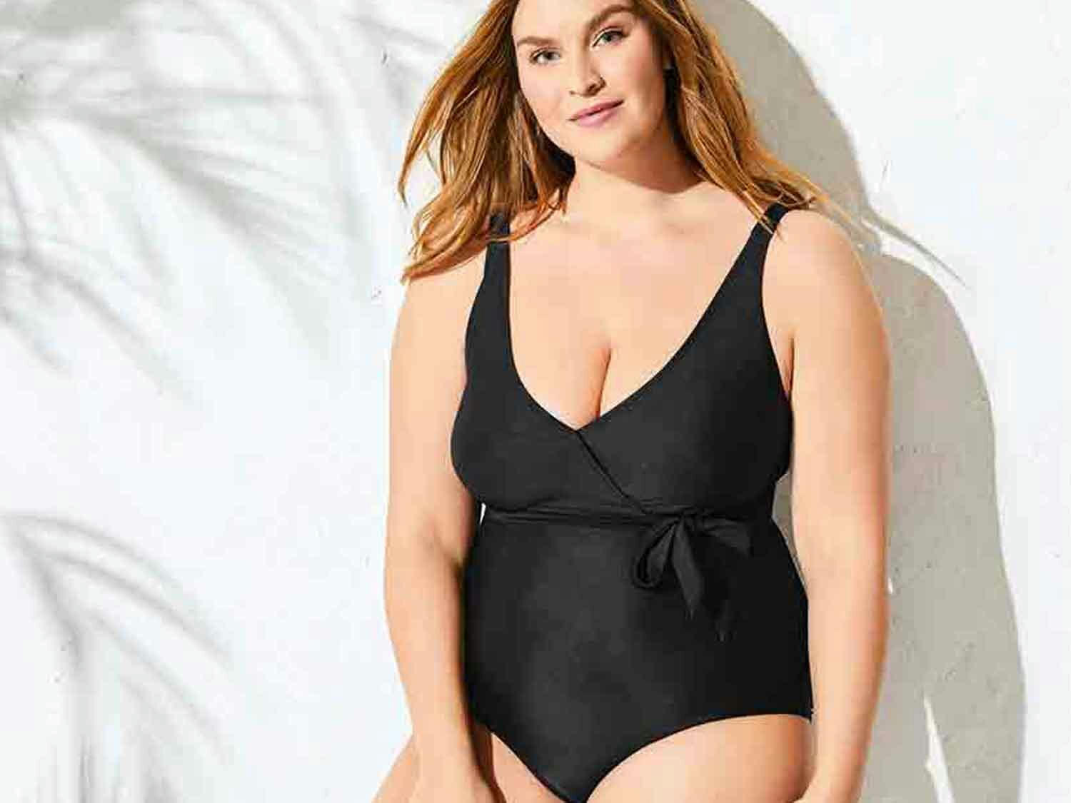 Bañador tallas grandes para mujer negro/ estampado
