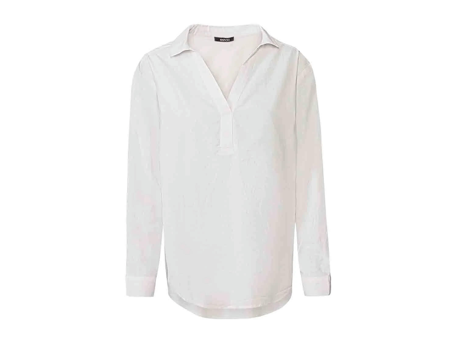 Blusa de cáñamo con cuello Kent blanco para mujer