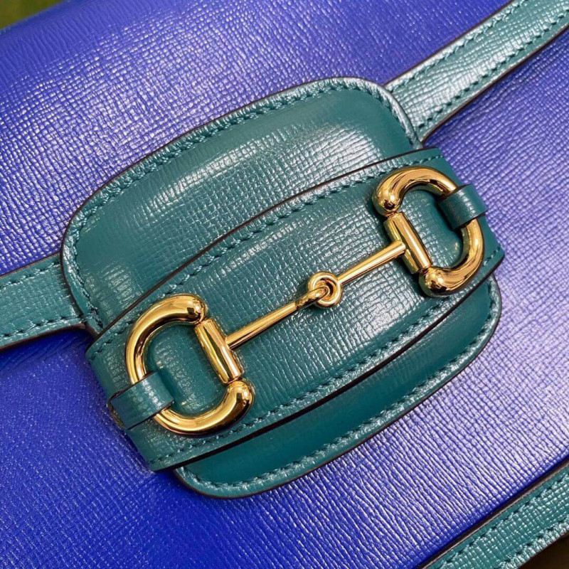 Gucci Horsebit 1955 Small Shoulder Bag 602204 Blue and Green Leather