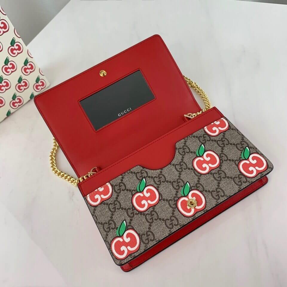 Gucci GG Apple Print Chain Card Case Wallet 634275