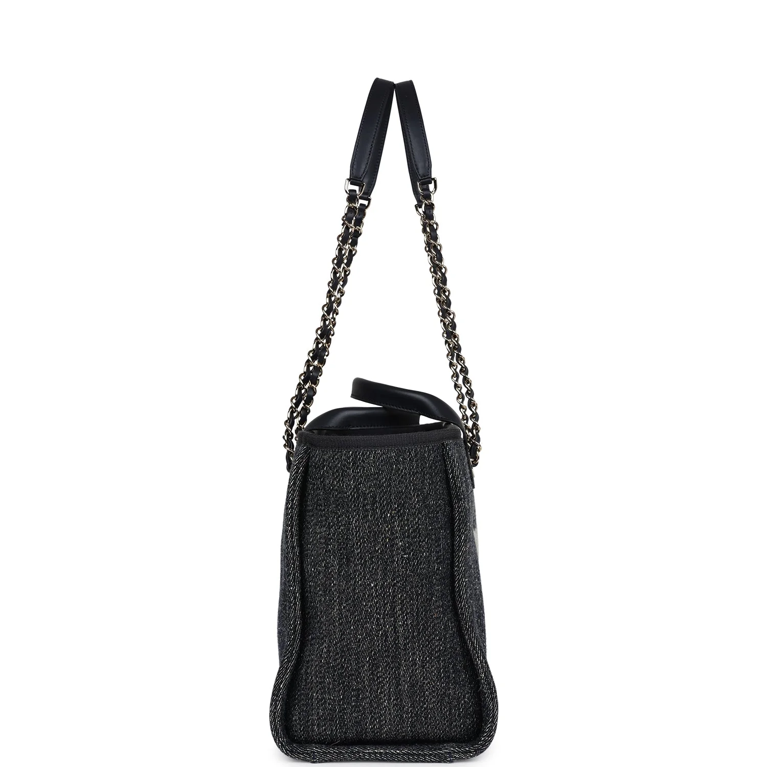 Chanel Small Deauville Shopping Tote Dark Blue Denim Light Gold Hardware