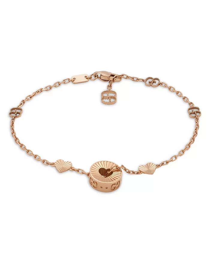 Gucci 18K Rose Gold Icon Heart & Double G Link Bracelet ReplicaTop