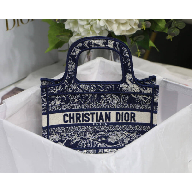Replica Dior Mini Book Tote Blue Toile De Jouy Reverse Embroidery M1271