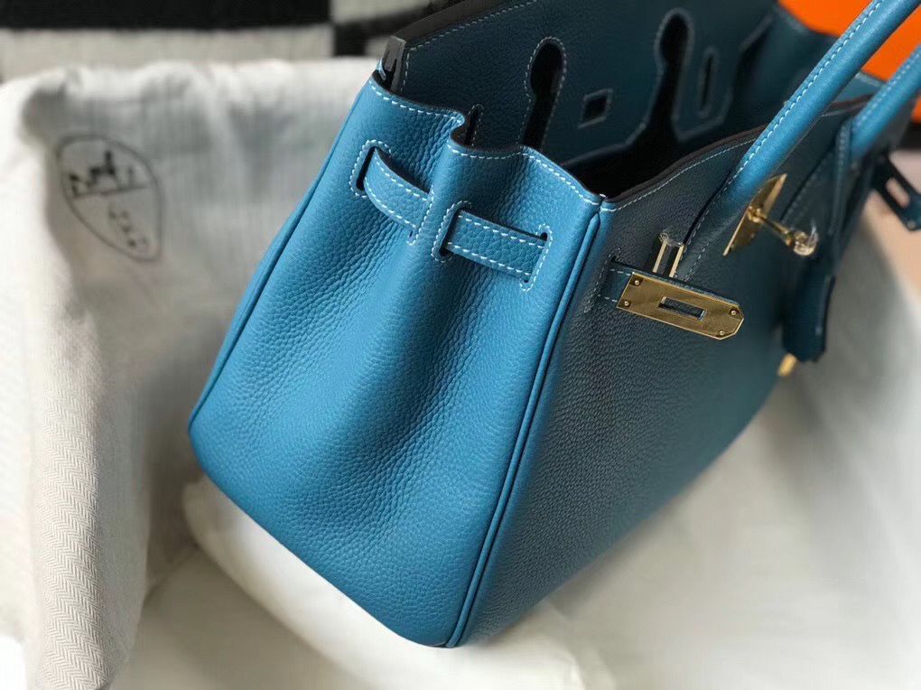 Hermes Birkin 30cm Bag In Jean Blue Clemence Leather GHW ReplicaTop