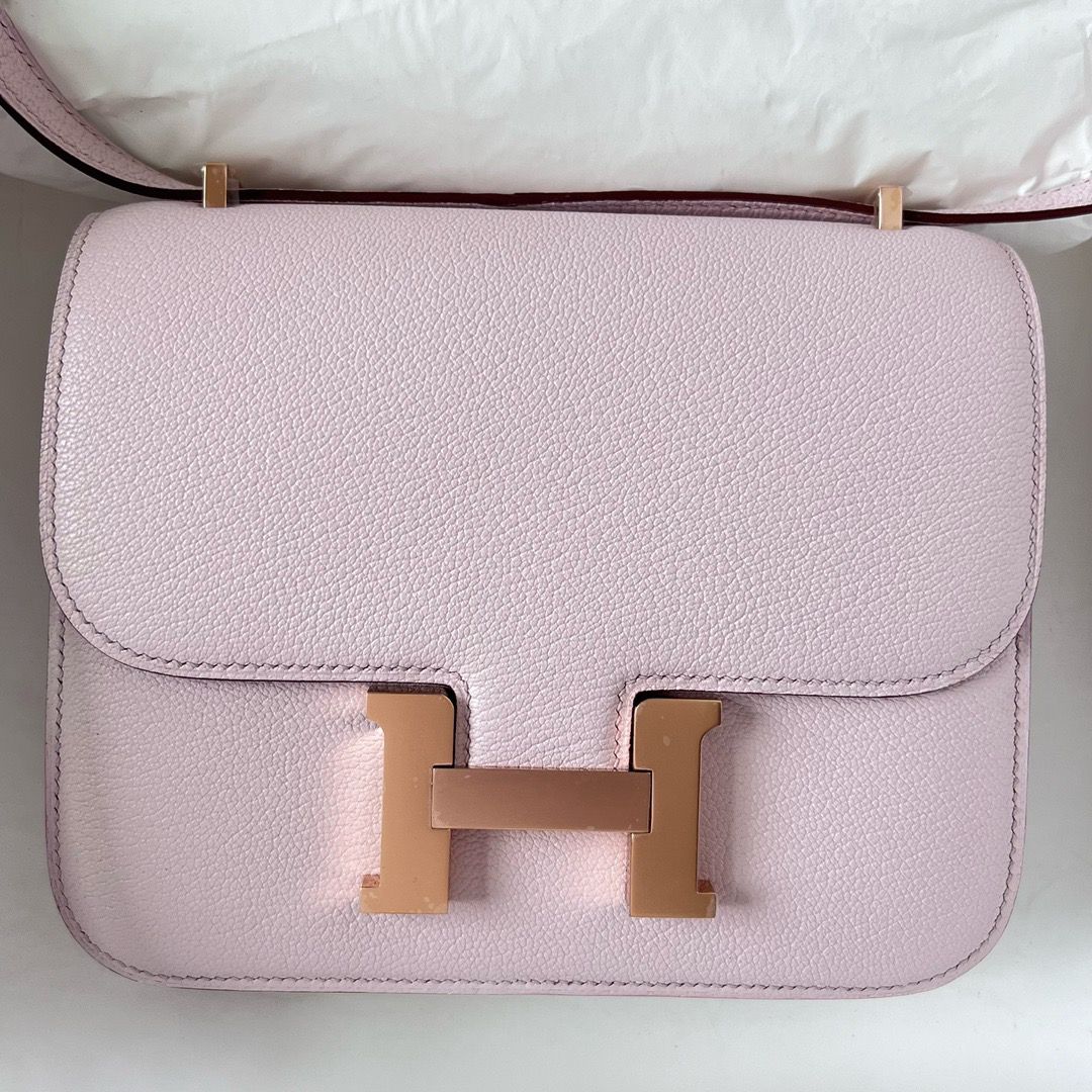 Hermes Constance 118 Mirror Bag In Mauve Pale Chevre Mysore Leather