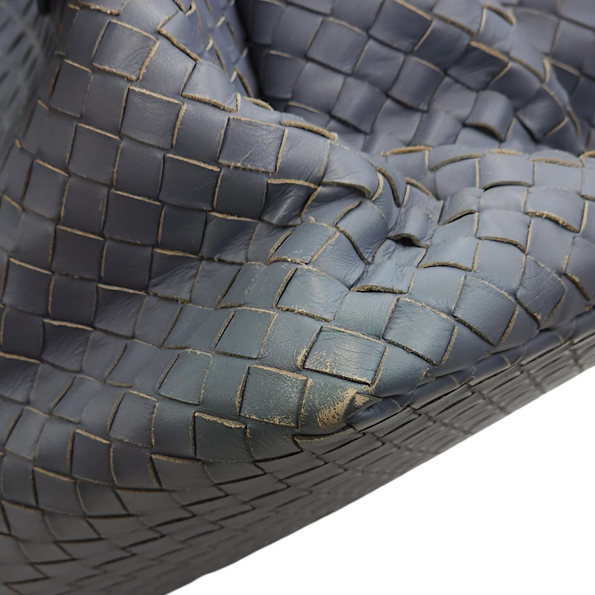 Intrecciato Roma Blue Top Handle Bag in Calfskin/Nappa Leather, Brunito