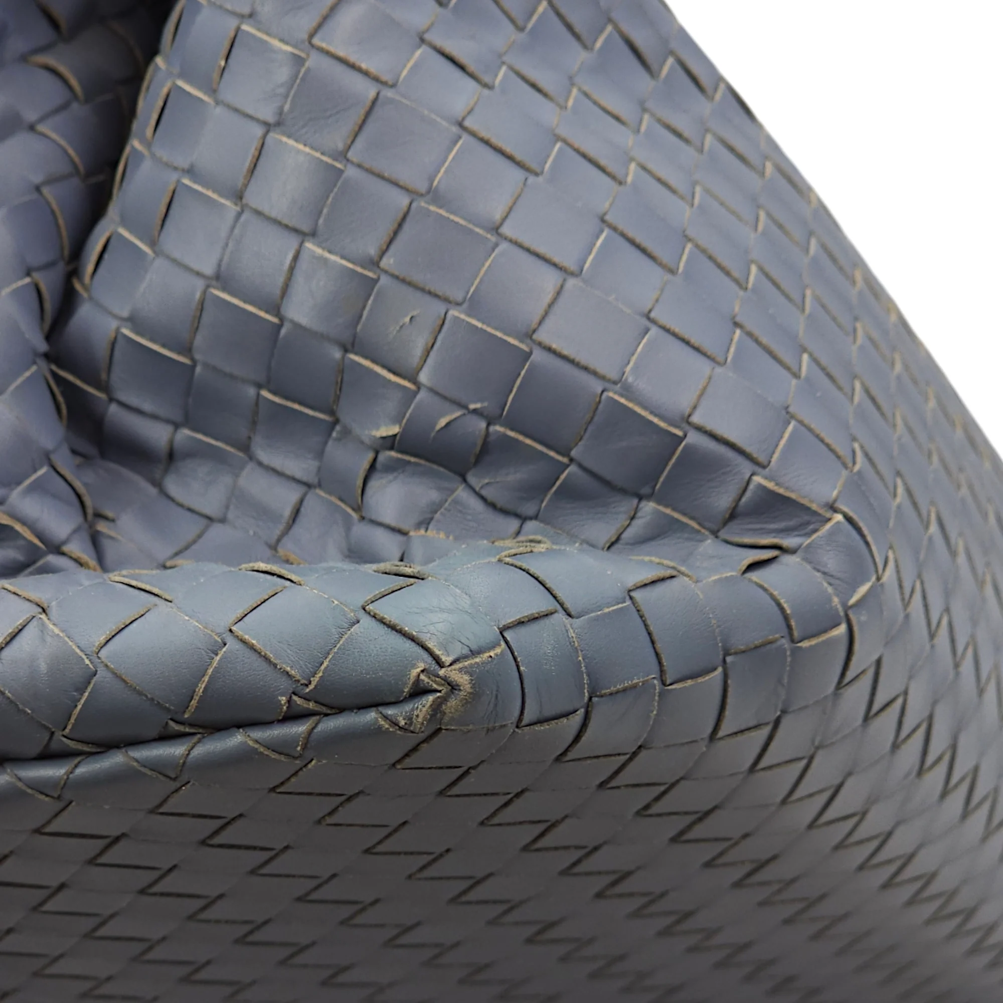 Intrecciato Roma Blue Top Handle Bag in Calfskin/Nappa Leather, Brunito