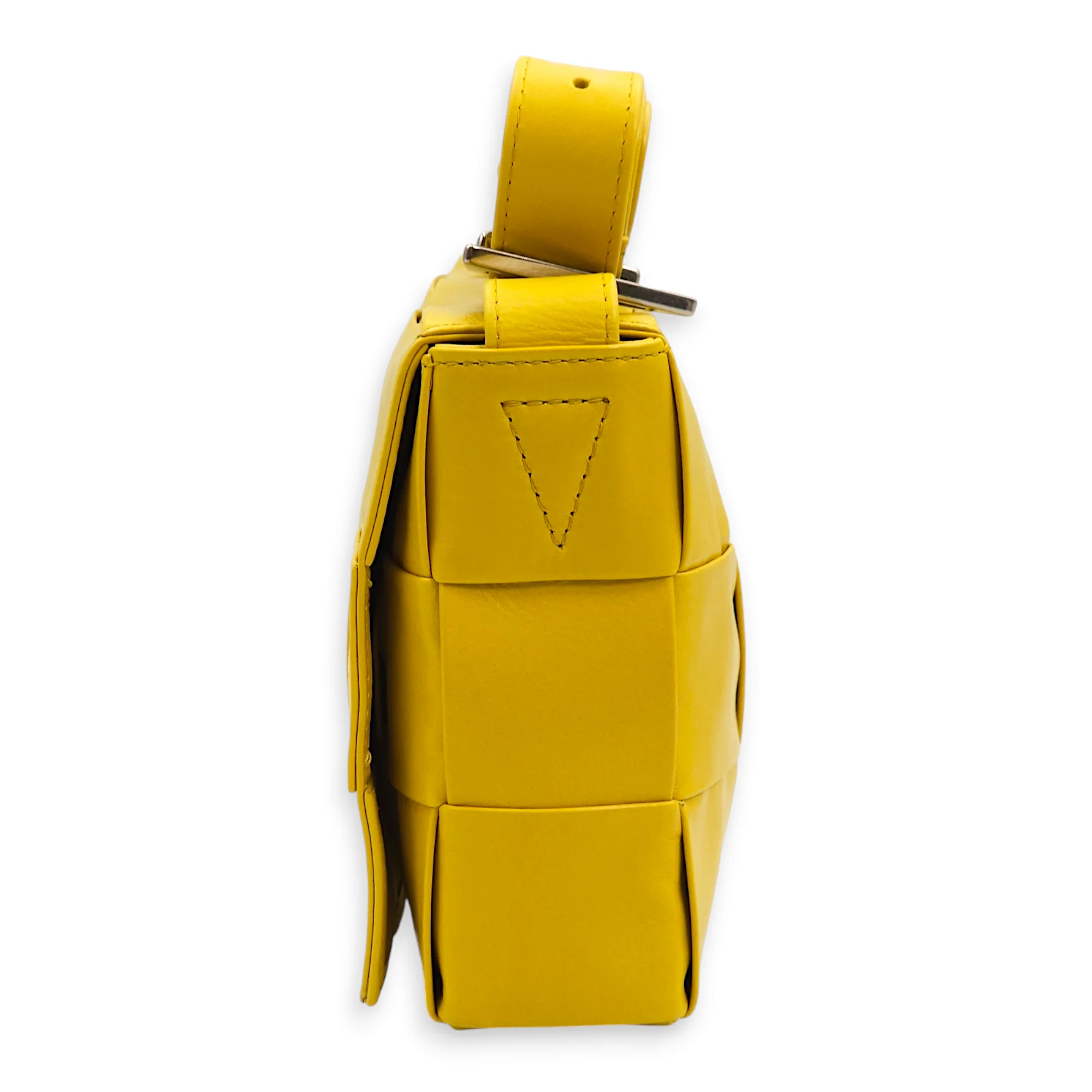 Cassette Mustard Yellow Crossbody Bag in Calfskin, Palladium hardware
