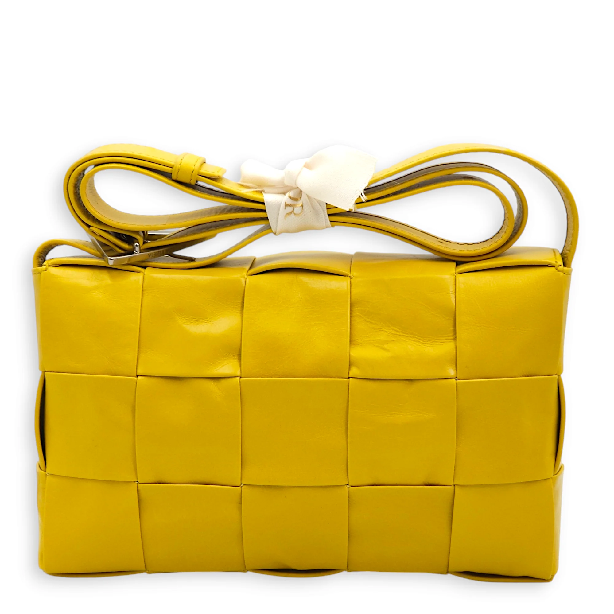 Cassette Mustard Yellow Crossbody Bag in Calfskin, Palladium hardware