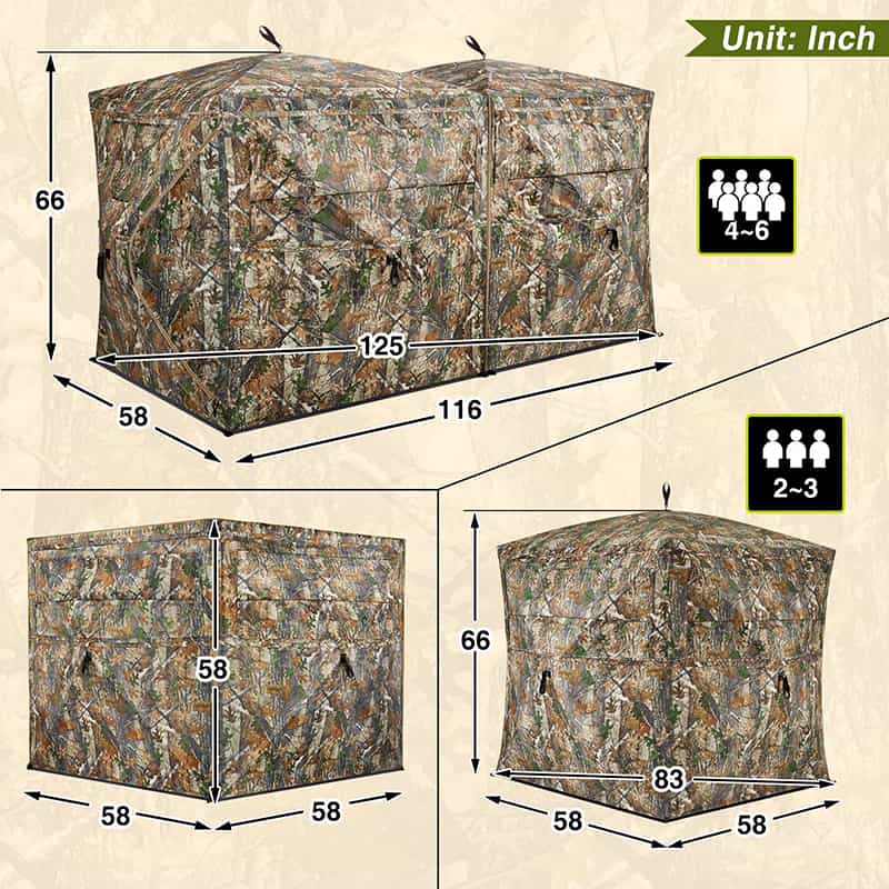 TideWe Blinds | 4-6 Person Turkey Hunting Blind See Through Camo Ground Blind - TIDEWE WADERS