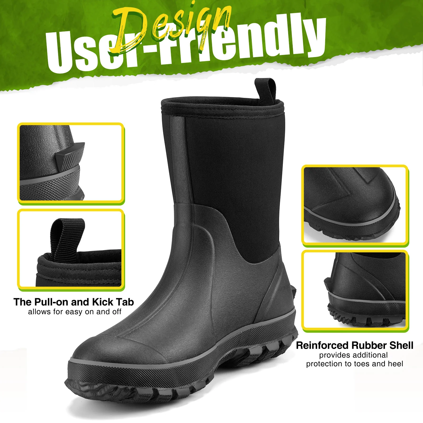 TideWe Rubber Boots for Men, Waterproof Neoprene Insulated Rain Boots, Mid Hunting Boots Outdoor Work Shoes - TIDEWE WADERS