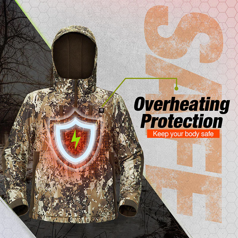 TIDEWE Men’s Heated Duck Hunting Jacket with Fleece Lining, Waterproof 1/2 Zip Jacket for Hunting (Veil Avayde Camo, Size S-XXXL) - TIDEWE WADERS