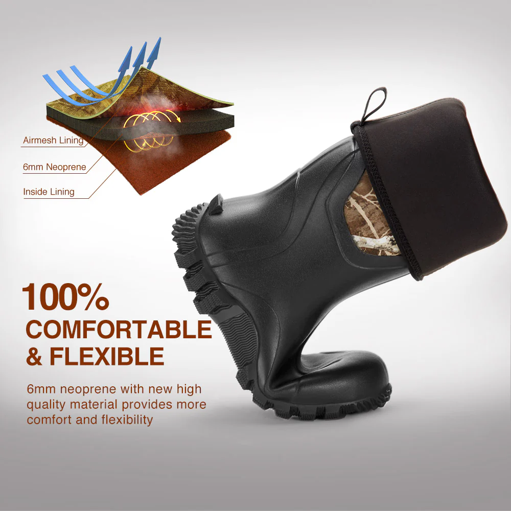 TideWe Rubber Hunting Boots for Men, Rain Boots with Steel Shank Neoprene - TIDEWE WADERS