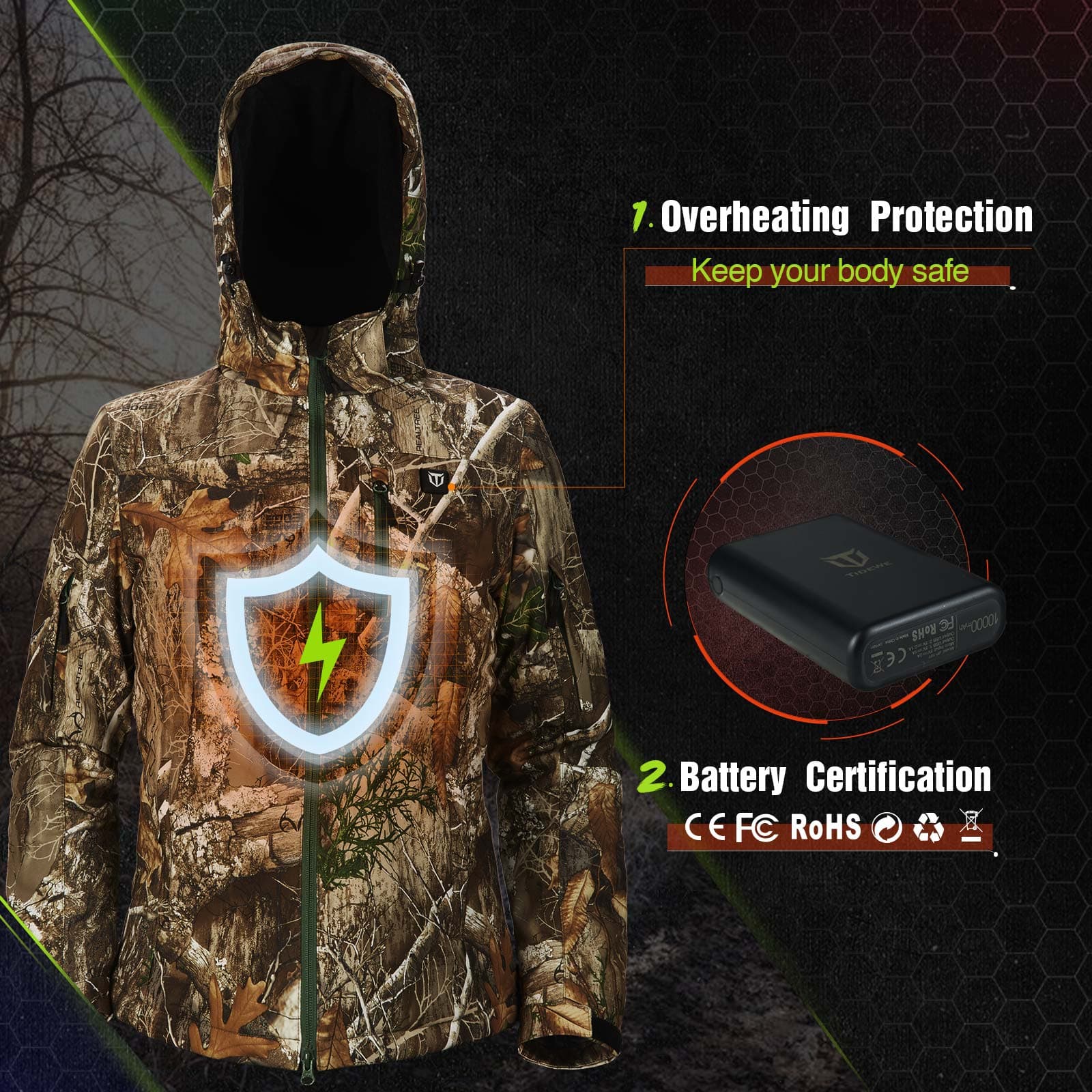 TideWe Heated Jacket for Women with Battery Pack and Detachable Hood Coat - TIDEWE WADERS