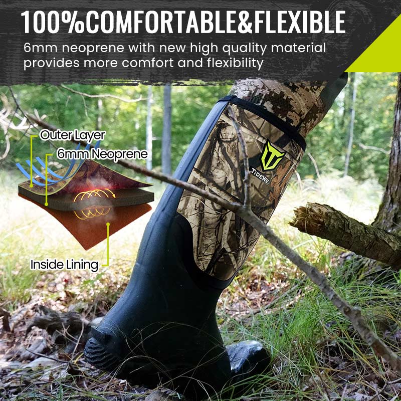 TideWe Rubber Hunting Boots for Men, Rain Boots with Steel Shank Neoprene - TIDEWE WADERS