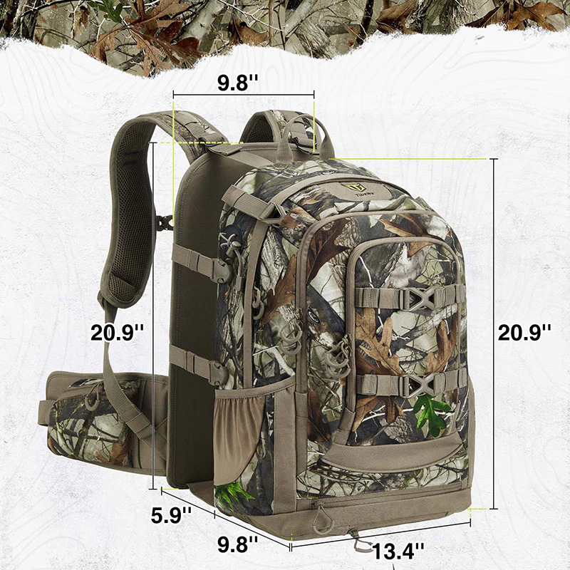 TIDEWE Hunting Backpack with Extendable Capacity 40 - 66L, Durable Hunting Pack with Rain Cover for Bow/Rifle/Pistol (Next Camo G2) - TIDEWE WADERS