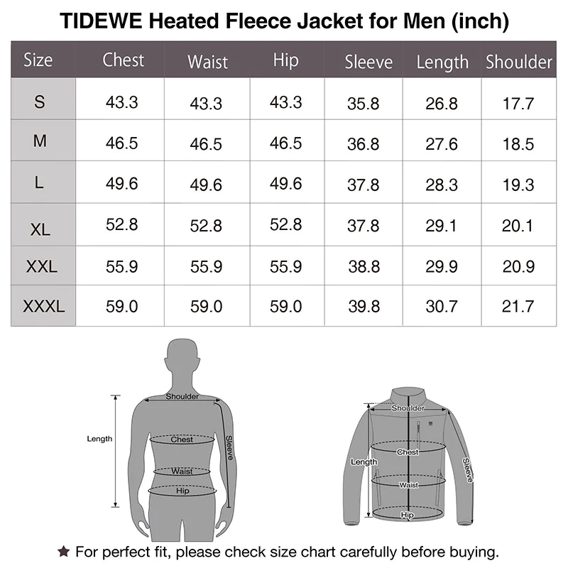TIDEWE Men’s Heated Jacket Fleece with Battery Pack, Rechargeable Coat for Hunting (Black, Camo, Size S-XXXL) - TIDEWE WADERS