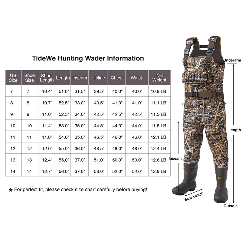 TideWe Hunting Waders, 5mm Neoprene Chest Waders with 1400 Gram Insulation Rubber Boots - TIDEWE WADERS