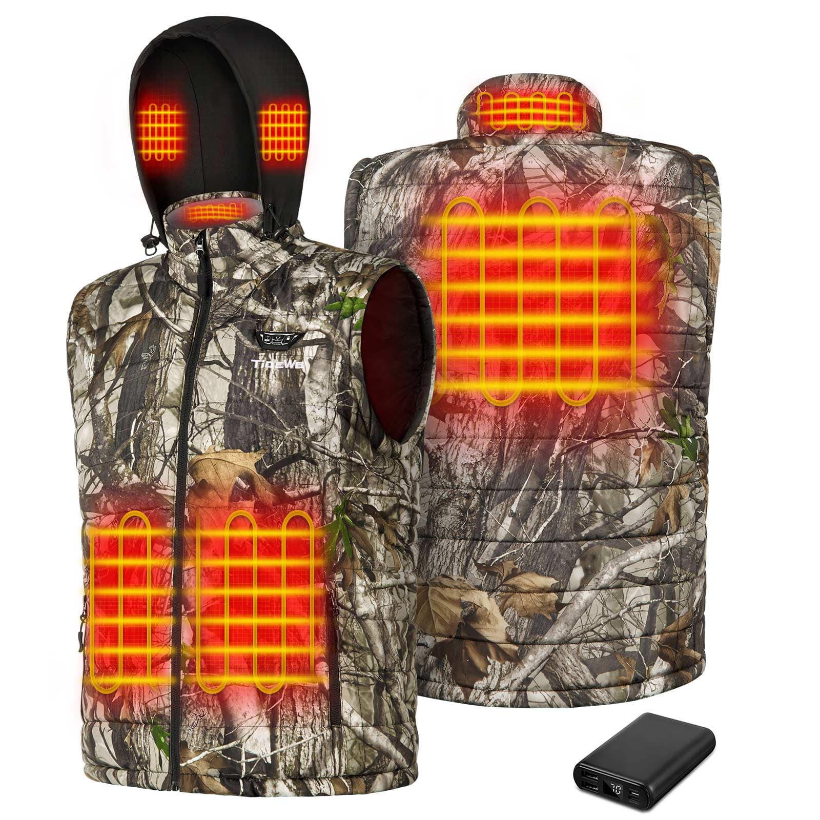 TIDEWE Men's Heated Vest with Retractable Heated Hood and Battery Pack for Hunting/Hiking (Black & Next Camo G2, S-XXXL) - TIDEWE WADERS