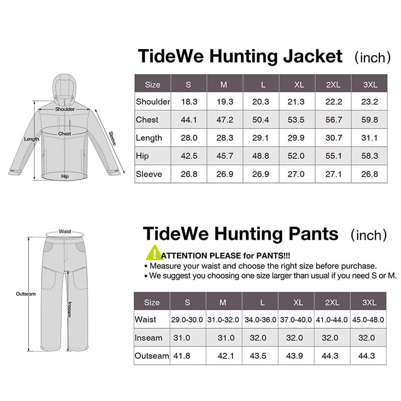 TideWe Men's Hunting Clothes,Silent Water Resistant Camo Hunting Suits - TIDEWE WADERS